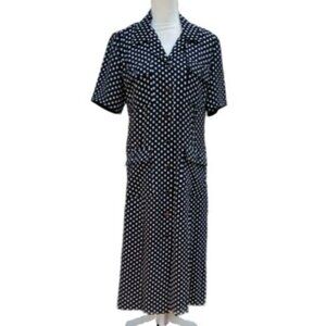 Vintage Leslie Fay Black and White Polka Dot Teacher/Geek Dress Sz 12P